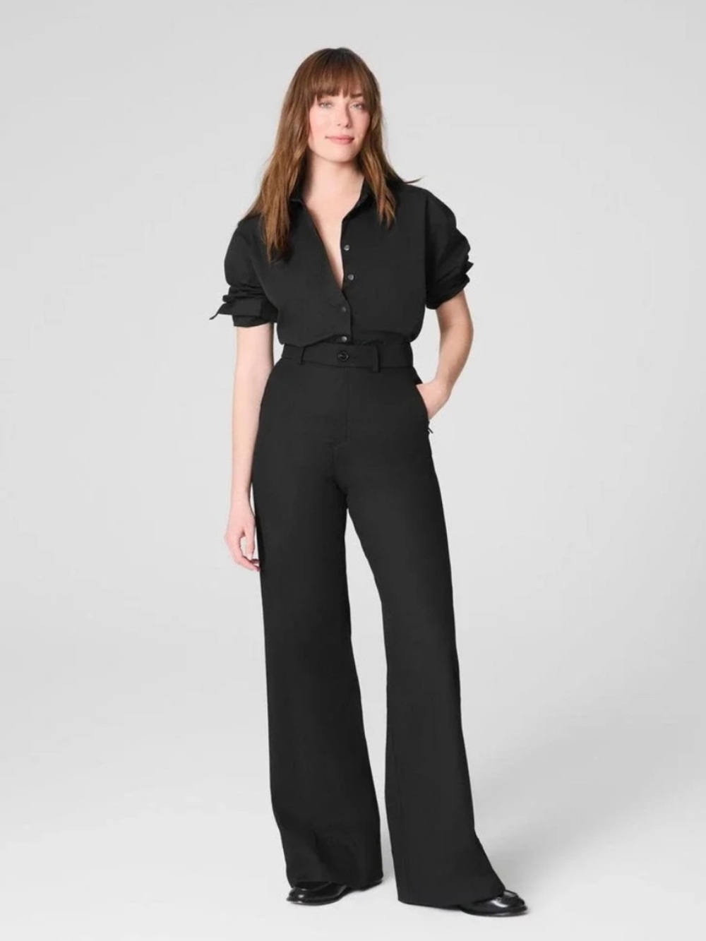 Spanx SuperSmooth Stretch Twill Wide Leg Pants in Black